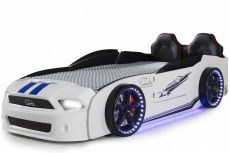 Дитяче ліжко машина Mustang Full Extra White 190х90 см з підсвічуванням, музикою, шкіряний салон, пультом
